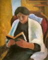 Femme lisant dans le fauteuil rouge Lesende Frauimroten Sessel expressionniste